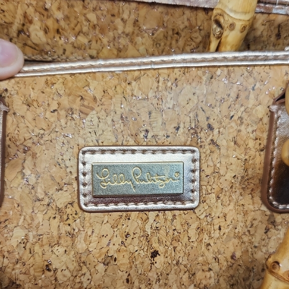 Lilly Pulitzer Tan and Cork Tote Bag with Rose Gold Lining - Picture 3 of 14